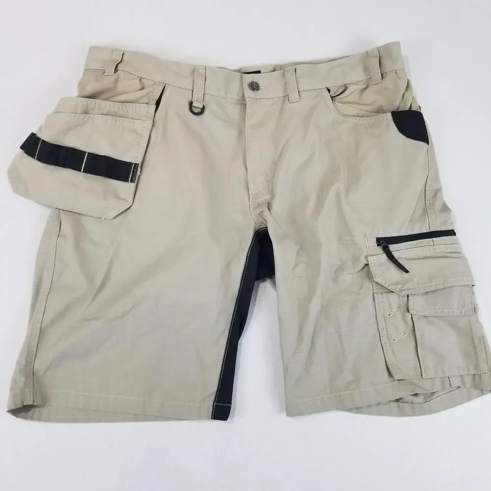 Blaklader Shorts Mens 38 Beige Canvas Workwear Utility Cargo Tool Pockets